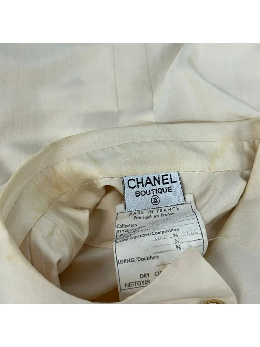Chanel Long Sleeve Blouse M Ivory Silk 38